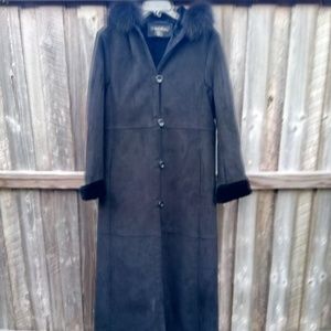 1 Madison Black Suede Faux Fur Trim Hood Jacket